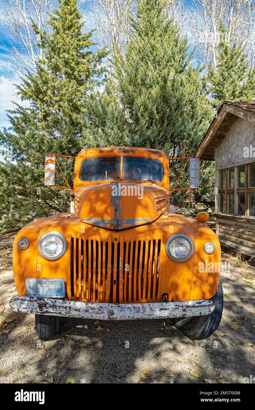The front of an antique 1946 Ford Truck in Nevada, USA Stock Photo