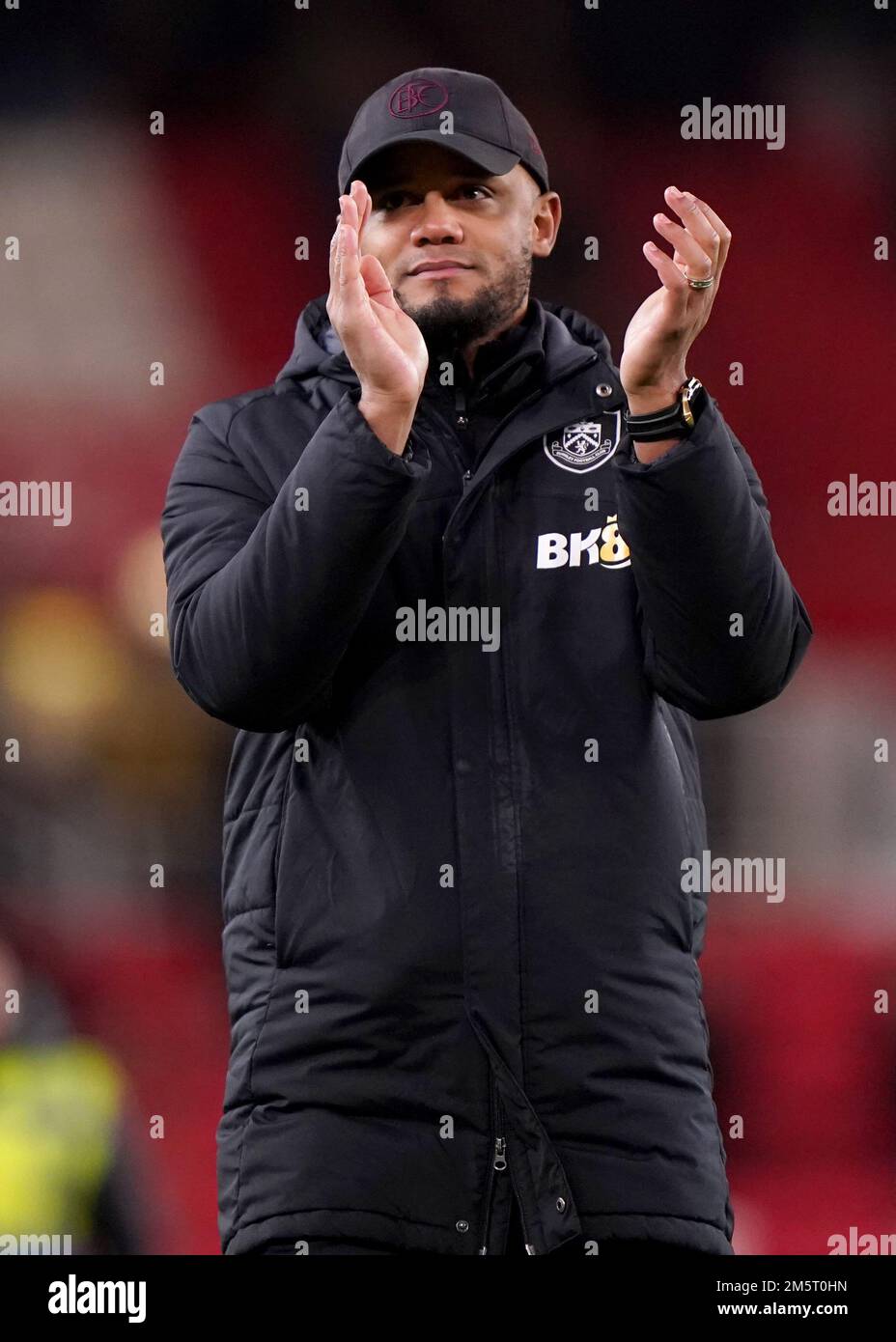 Burnley Manager, Vincent Kompany, applauds supporters following the Sky Bet Championship match at the bet365 Stadium, Stoke-on-Trent. Picture date: Friday December 30, 2022. Stock Photo