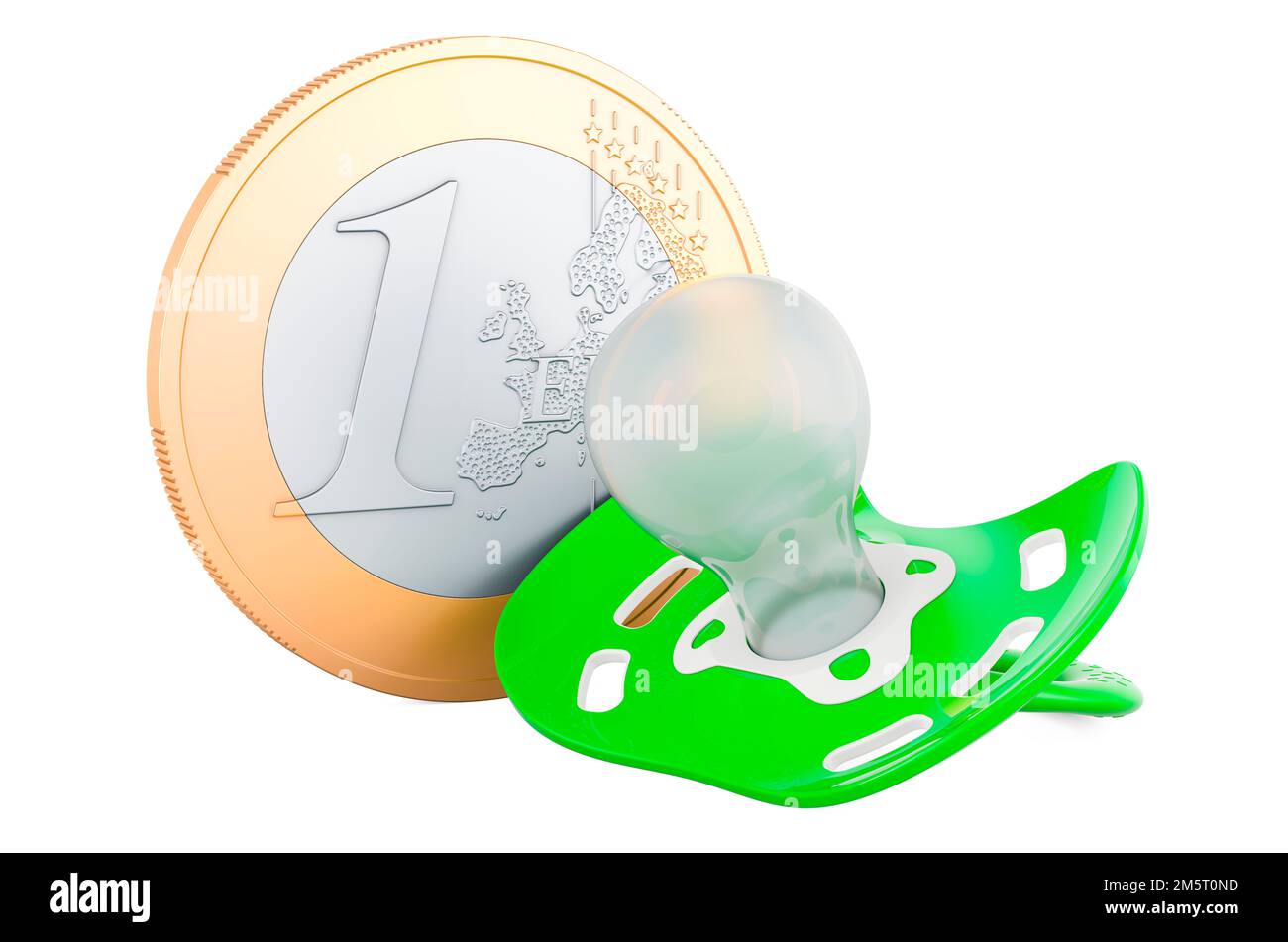 Baby pacifier with euro coin, 3D rendering isolated on white background ...