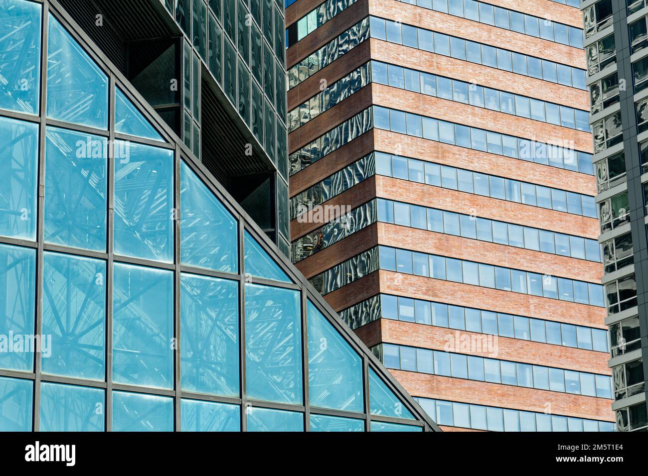 180 Maiden Lane, 175 Water Street: Bold colors, bold angles. Stock Photo