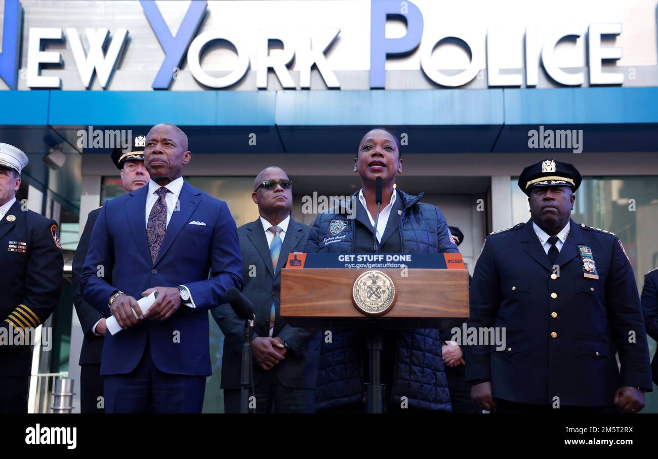 New York City, USA. 30th Dec, 2022. NY Mayor Eric Adams listens as NYPD ...