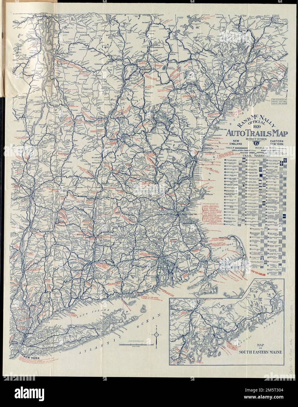 Rand McNally Official 1920 Auto Trails Map District Number 6 New   Rand Mcnally Official 1920 Auto Trails Map District Number 6 New England Eastern New York Does Not Cover Northern Tip Of New Hampshire And Northern Maine Shows Roads Mileage Between Points Population Of Cities And Towns And Selected Hotels And Garages Map Attached To Inside Back Cover Of Booklet Inset Map Of South Eastern Maine Booklet Includes Motor Vehicle Laws Hotel And Garage Register 32 Maps Of Urban Areas Index Map To Series Of Official Auto Trail Maps And Advertisements Rand Mcnally Official Auto Trails Map District No 6 New England Official 1920 Auto Trails 2M5T304 