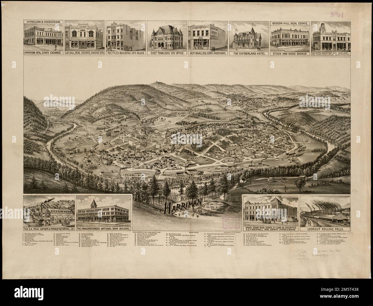 Harriman, Tenn : 1892. Bird's-eye view. Includes ill. and index to points of interest... Harriman, Tennessee. Harriman, Tennessee, Tennessee  , Roane  ,county   , Harriman Stock Photo