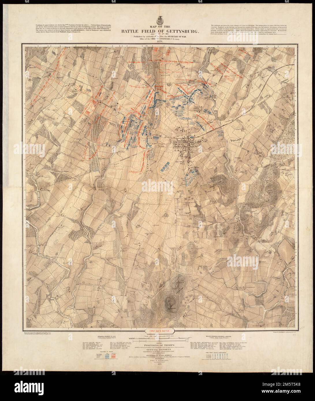 Map of the battlefield of Gettysburg - Map Of The Battlefield Of Gettysburg July 1st 2nd 3rd 1863 First Days Battle Detailed Topographic Maps Of The Gettysburg Battlefield Drainage Vegetation Roads Railroads Fences Houses With Names Of Residents And A Detailed Plan Of The Town Of Gettysburg Is Shown Topography Engraved By Julius Bien Positions And Lettering By Louis E Neuman Printed By Endicott Co Following European Military Tradition Us Army Engineers Published Maps For Most Major Battles Shortly After The War However The Gettysburg After Battle Maps Were Not Published Until 1876 In Comparison To The 2M5T5K8