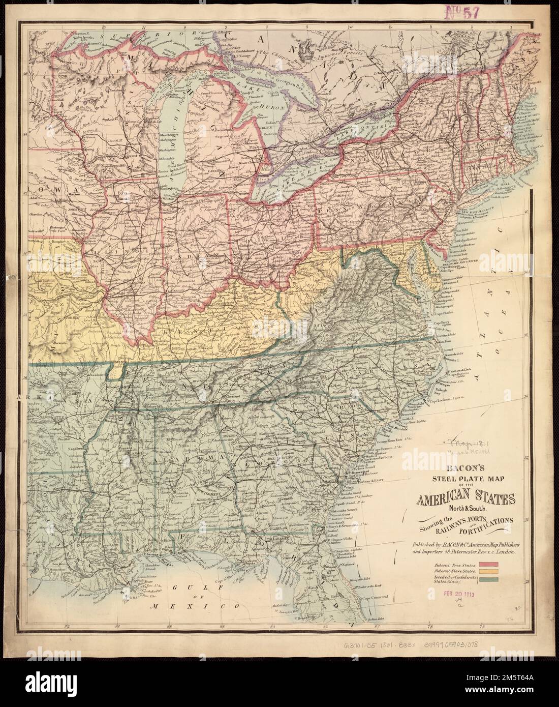 Bacon's steel plate map of the American states north & south : showing ...