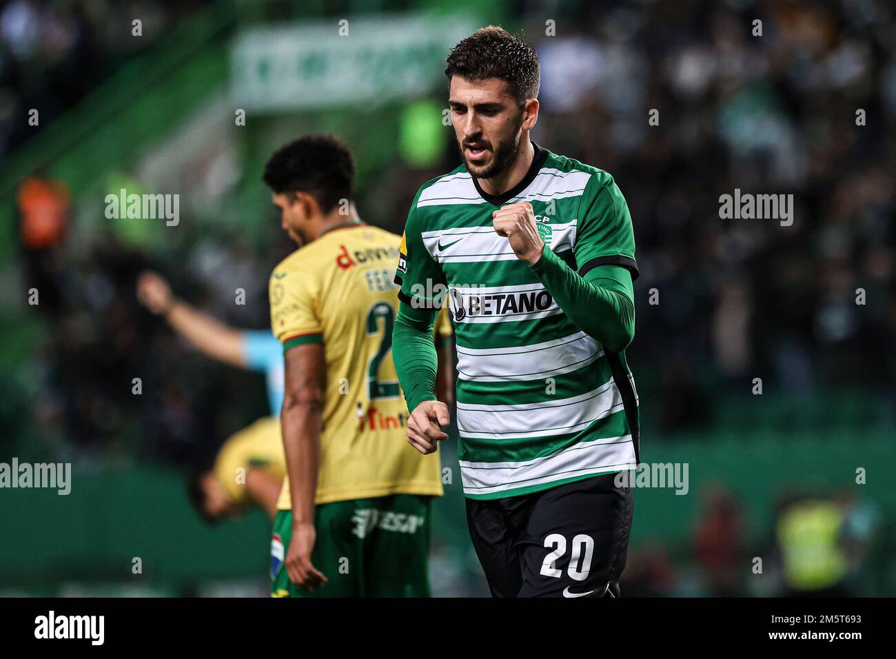 Lisbon, Portugal. 29th Dec, 2022. Paulinho of Sporting CP celebrates a goal during the Liga Bwin match between Sporting CP and Pacos de Ferreira at Estadio Jose Alvalade(Final score: Sporting CP 3:0 FC Paços de Ferreira) (Photo by David Martins/SOPA Images/Sipa USA) Credit: Sipa USA/Alamy Live News Stock Photo