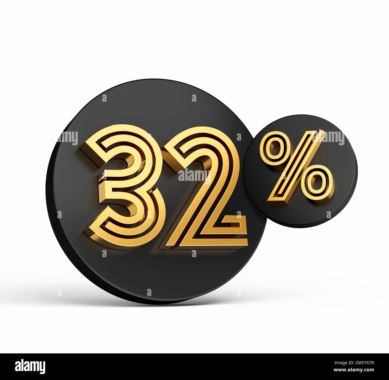 A 3d rendered illustration of Thirty two percent sale on Black circles isolated on a white background Stock Photo