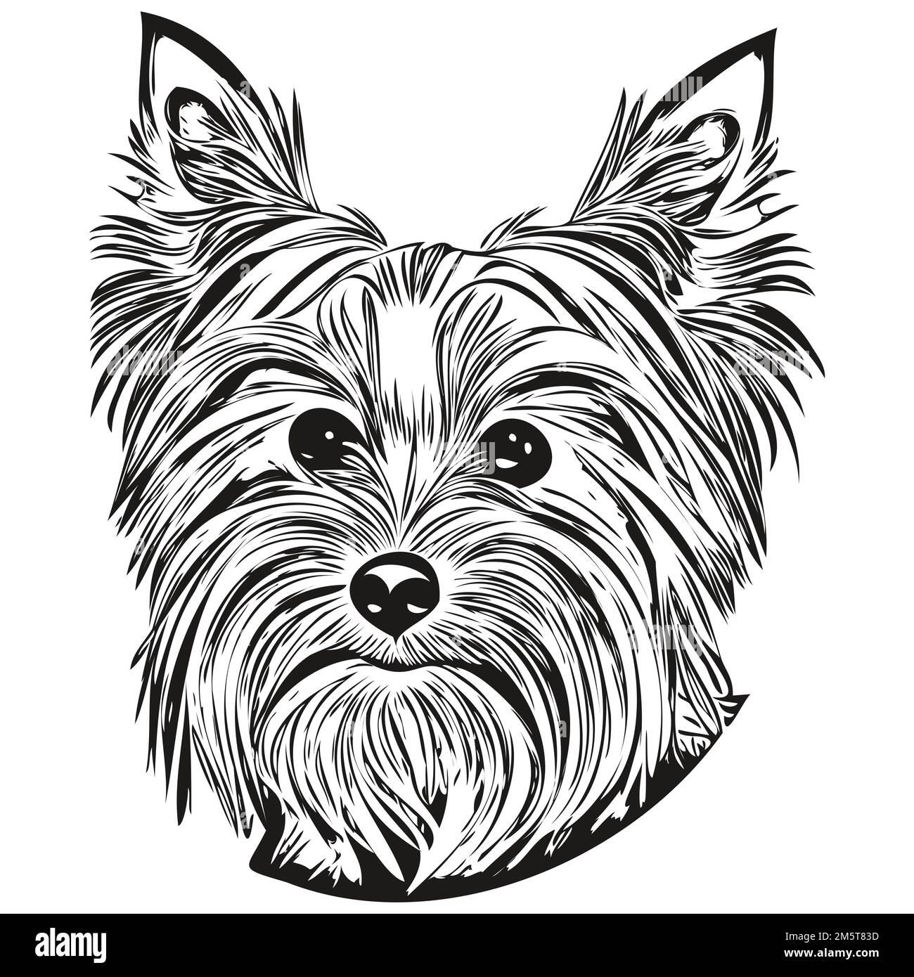 Yorkshire Terrier dog black and white vector logo, line art hand drawn