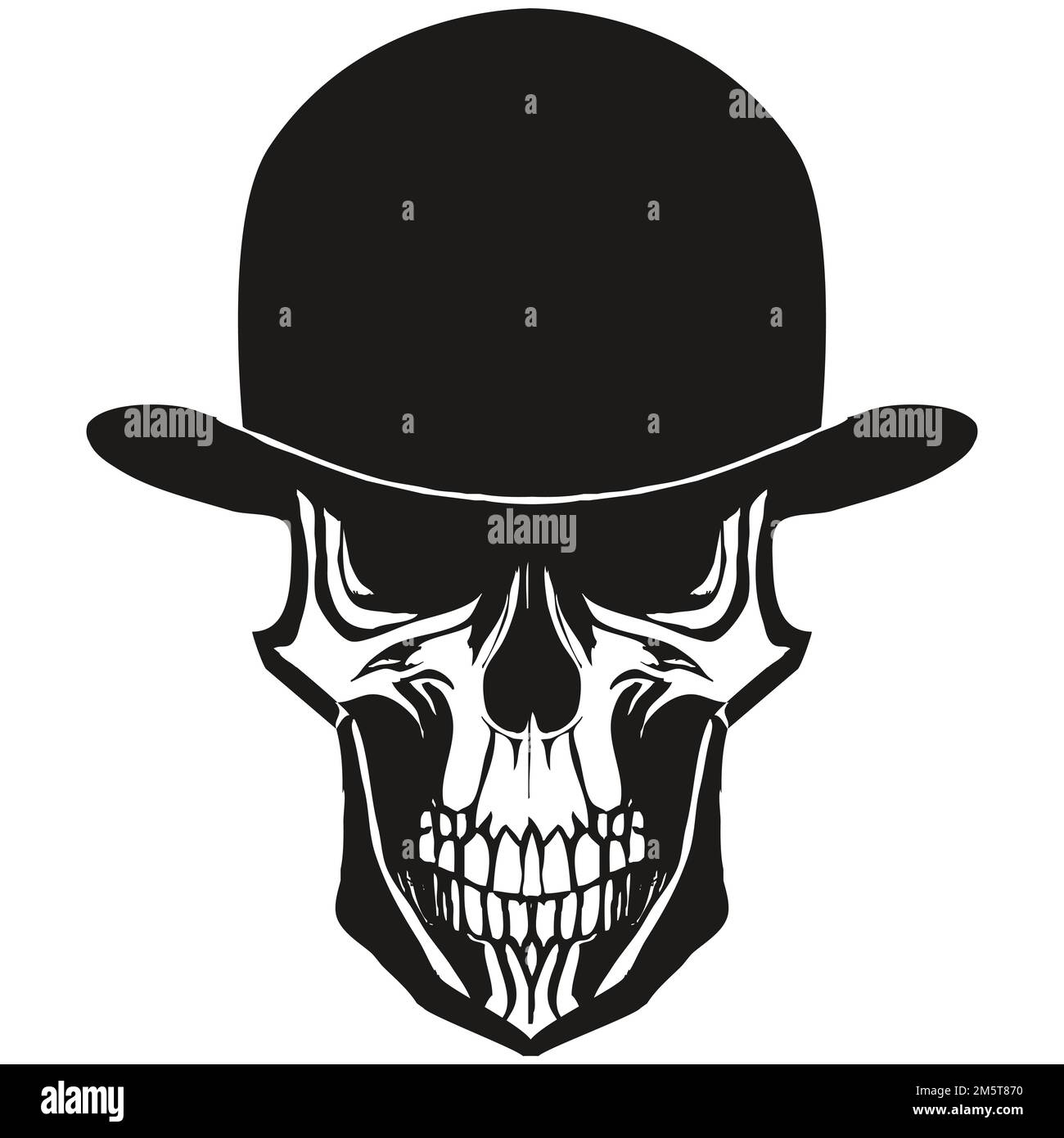 top hat skull tattoo vector hand drawn ,black and white clip art Stock