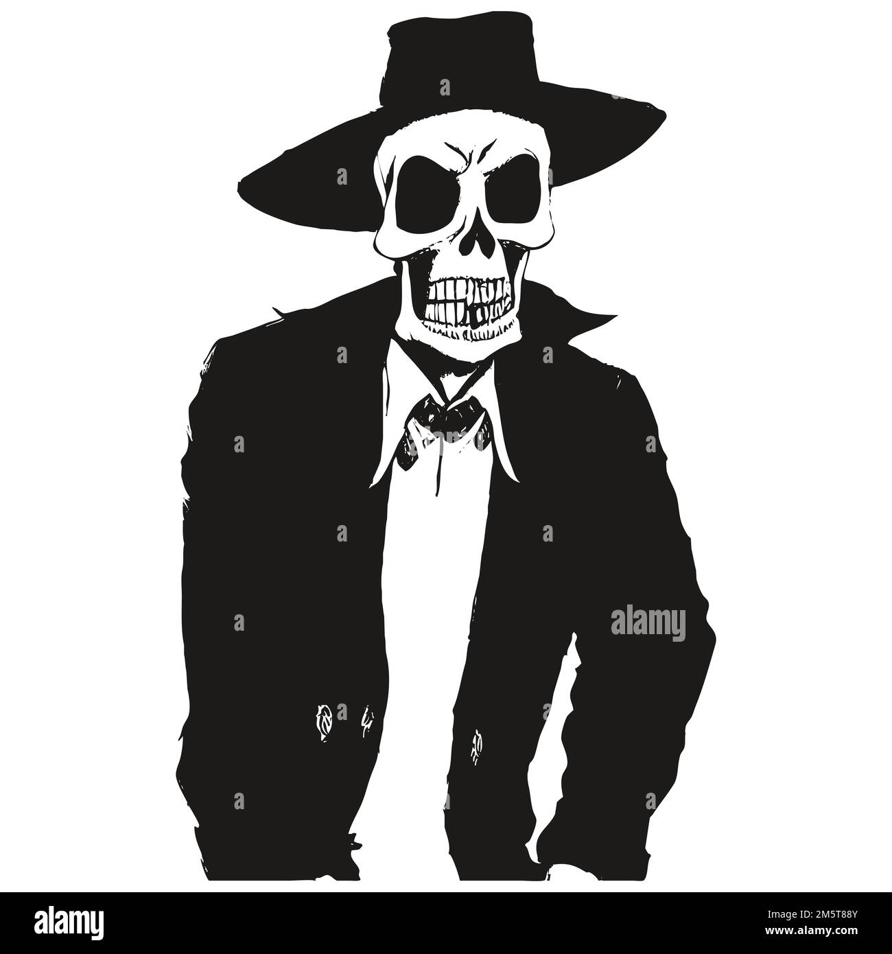 skull and top hat vector hand drawn ,black and white clip art Stock