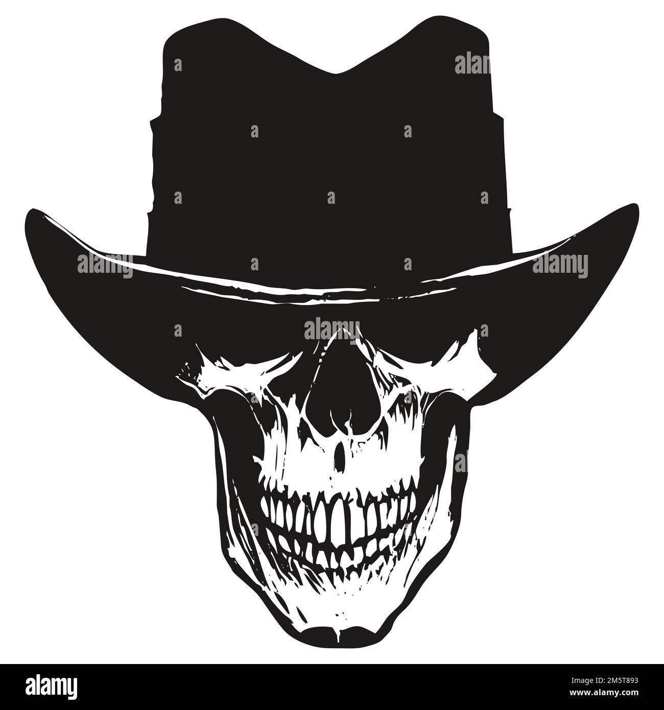 skull in top hat vector hand drawn ,black and white clip art Stock