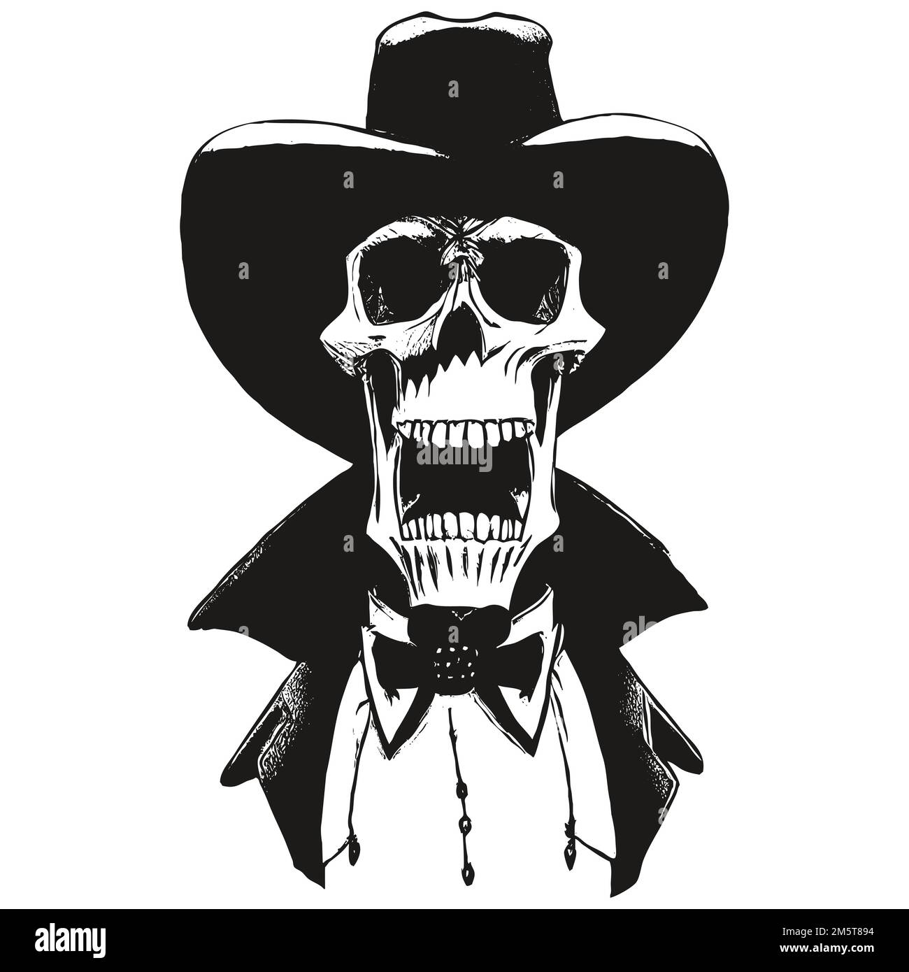 skull with a top hat vector hand drawn ,black and white clip art Stock