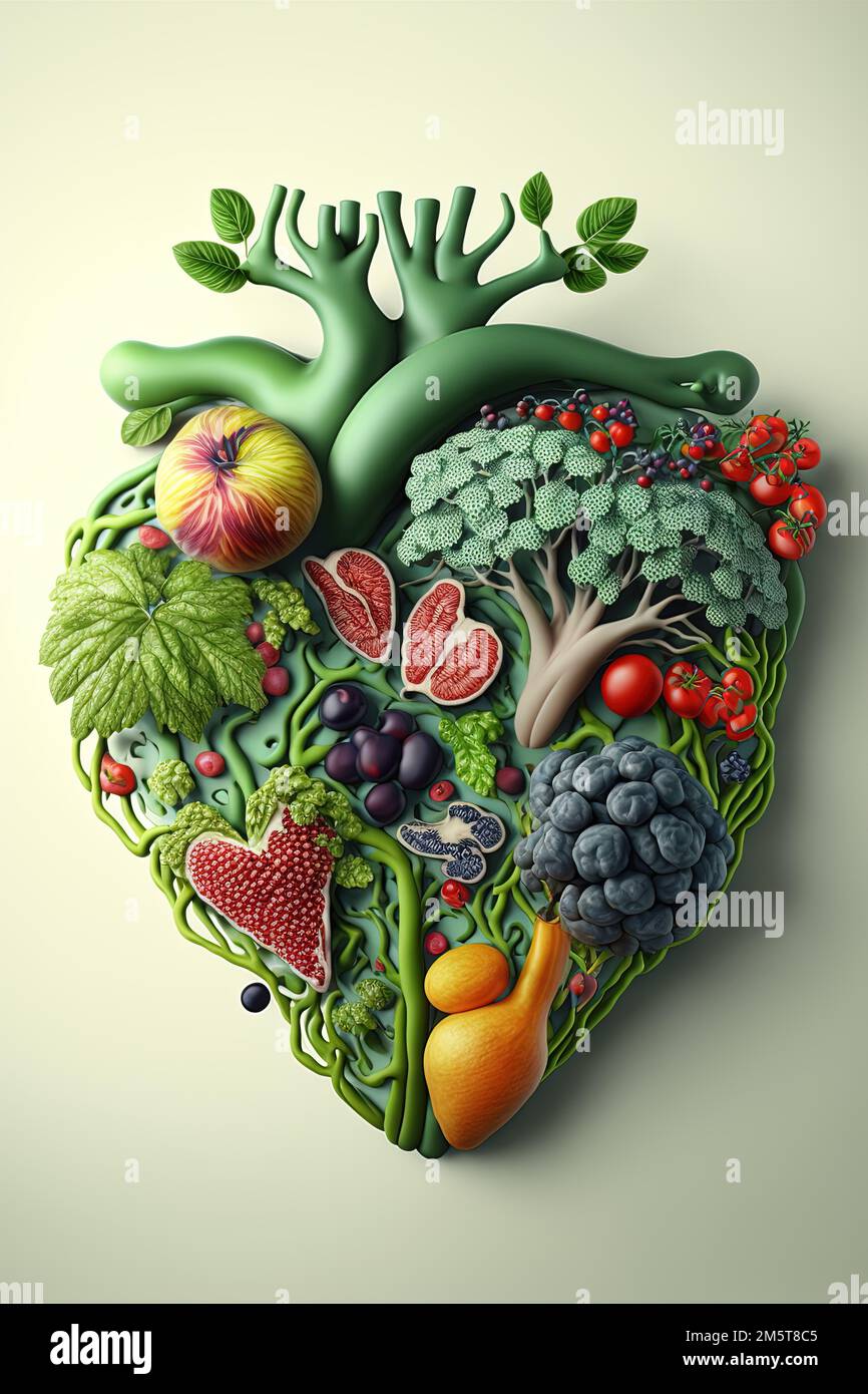 Human heart shape made from fruits and vegetables Stock Photo Alamy