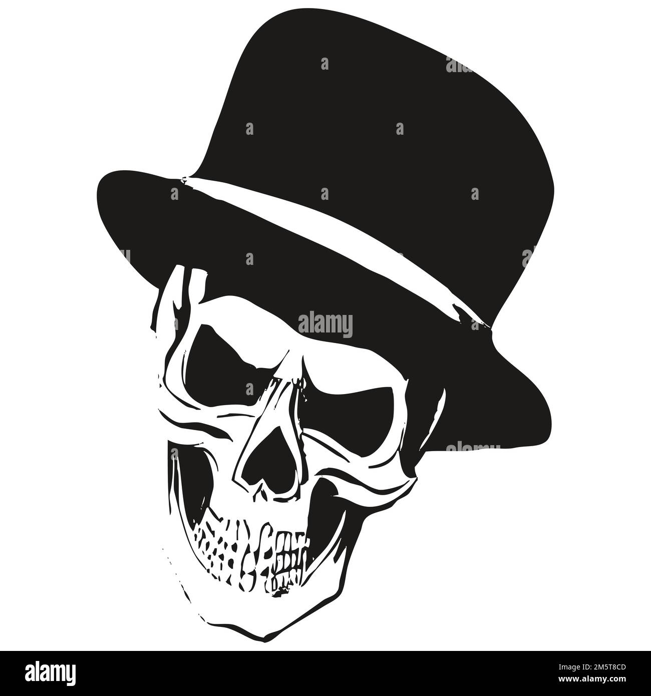 skull with top hat tattoos vector hand drawn ,black and white clip art