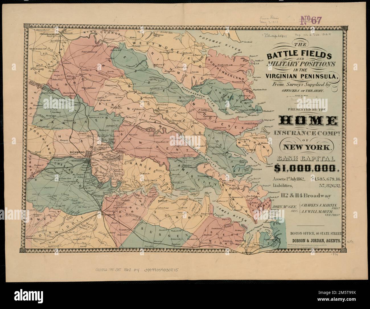 Upstate Battlefields Map The battle fields and military positions in the Virginian peninsula ...