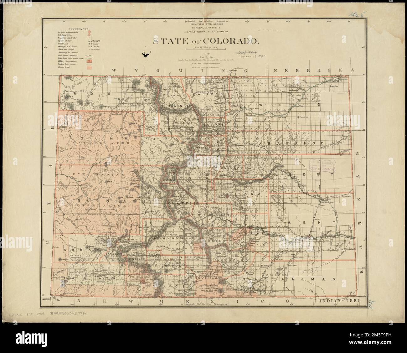 State of Colorado. Relief shown by hachures. Shows drainage, county