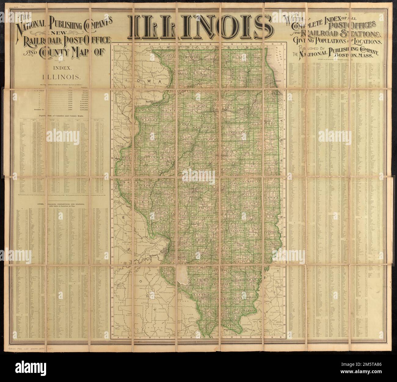 The National Publishing Company's new railroad, postoffice and county map of Illinois with