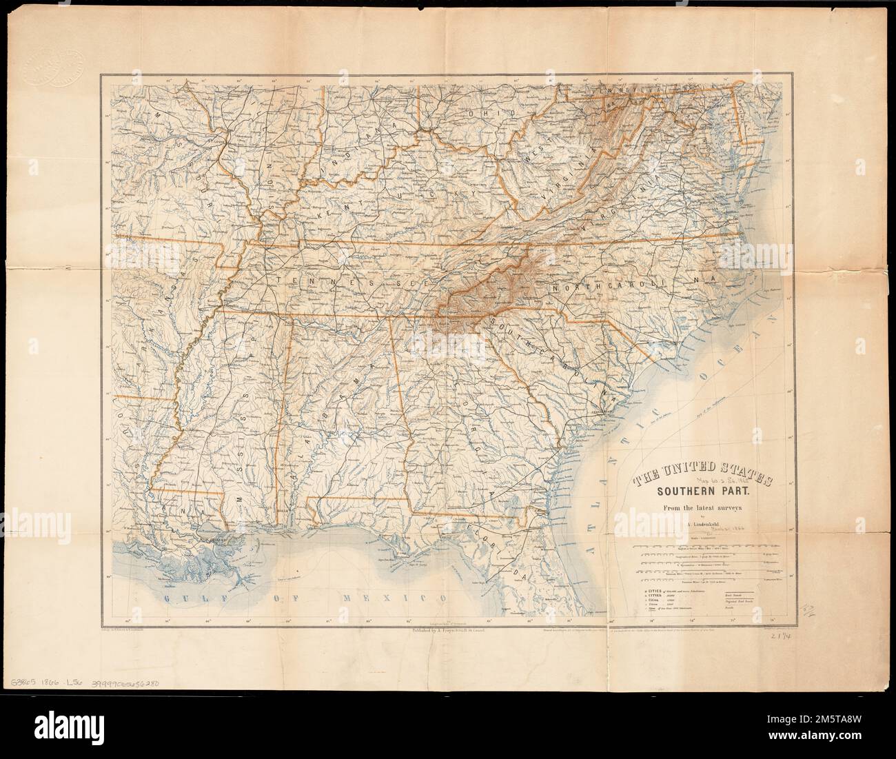 United states map 1860 hi res stock - The United States Southern Part From The Latest Surveys Relief Shown By Hachures Includes Pasted On Verso Distances Between The Principal Cities Of The Southern States Of America 1865 Population Of Principal Cities Census Of 1860 Table Of Statistics Including Yields Of Agricultural Products Cover Title From Panel On Verso Map Of The United States Southern Part From The Latest Surveys By A Lindenkohl New York D Van Nostrand Map Of The United States Southern Part From The Latest Surveys Map Of The United States Southern Part From The Latest Surveys Southe 2M5TA8W