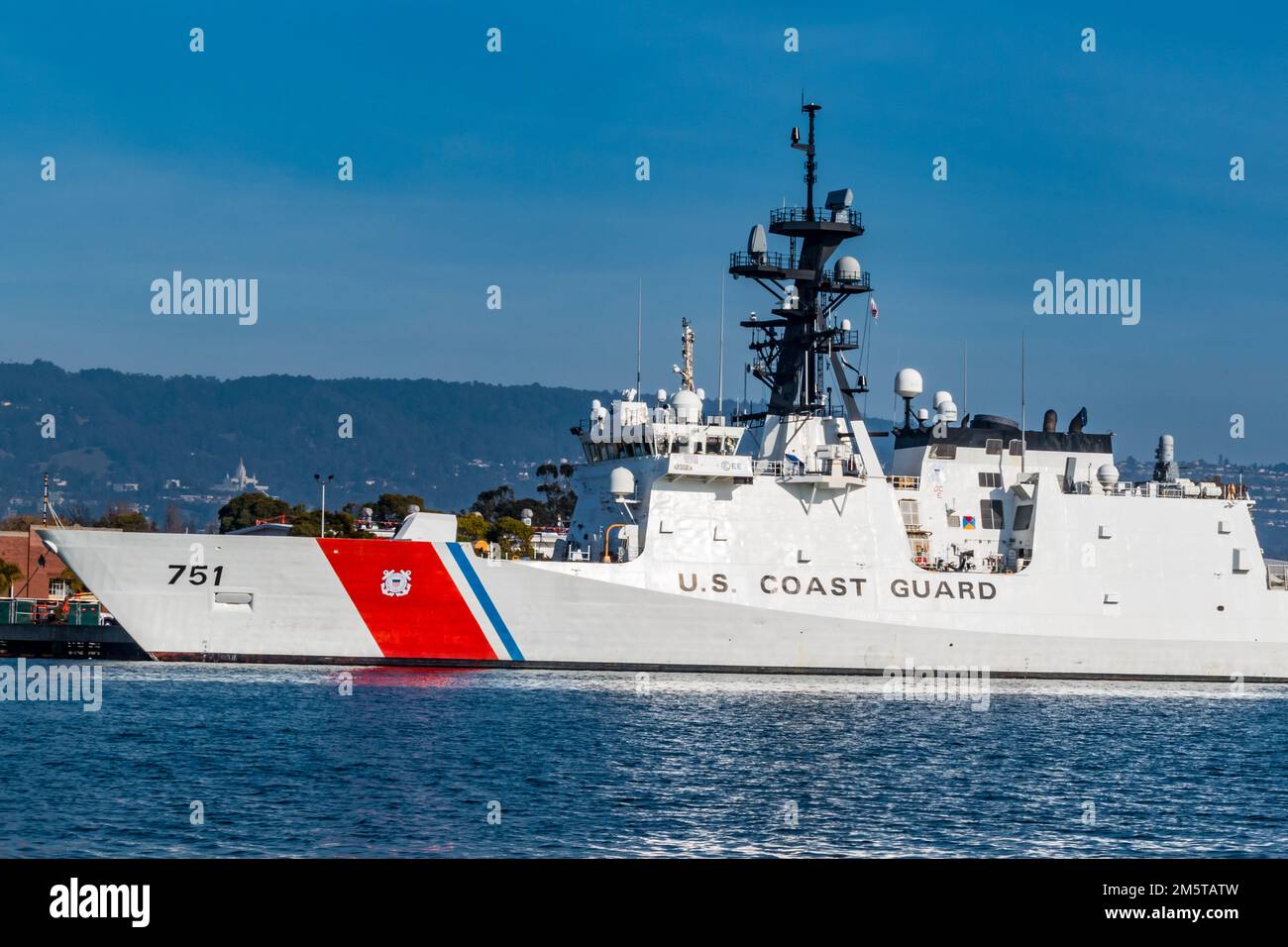 Coast Guard cutter docked at the Alameda Coast Guard Island in California USA on Christmas Eve 2022 During the King Tide event Stock Photo