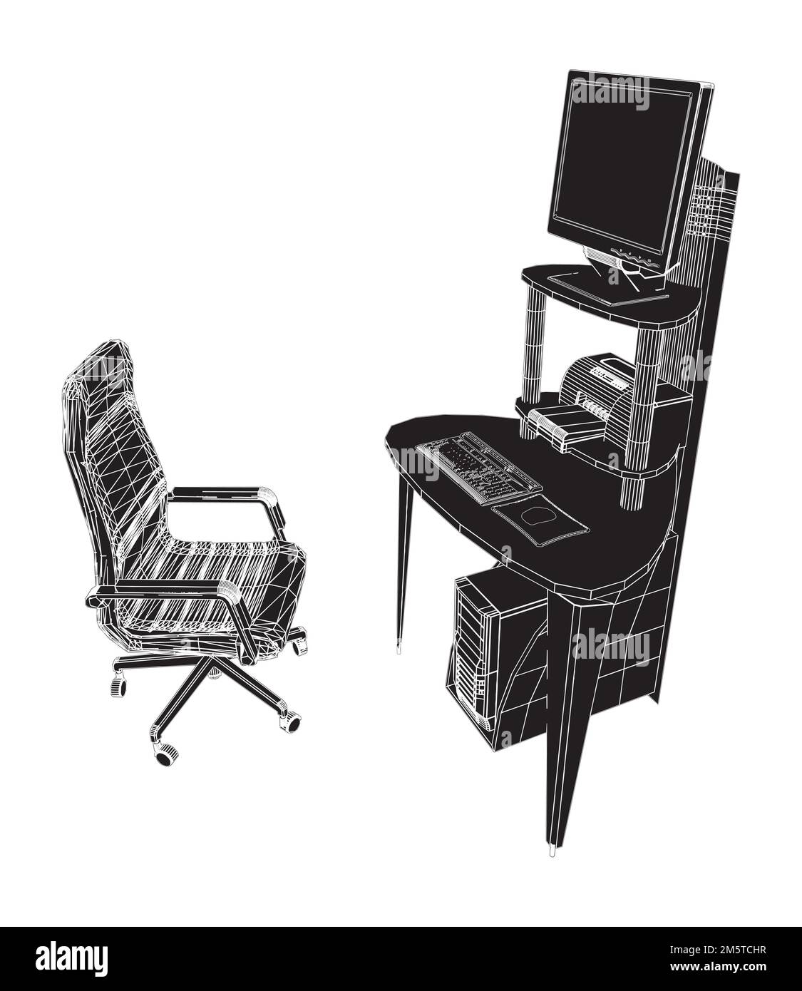 Working Place Office Table Vector. Illustration Isolated On White