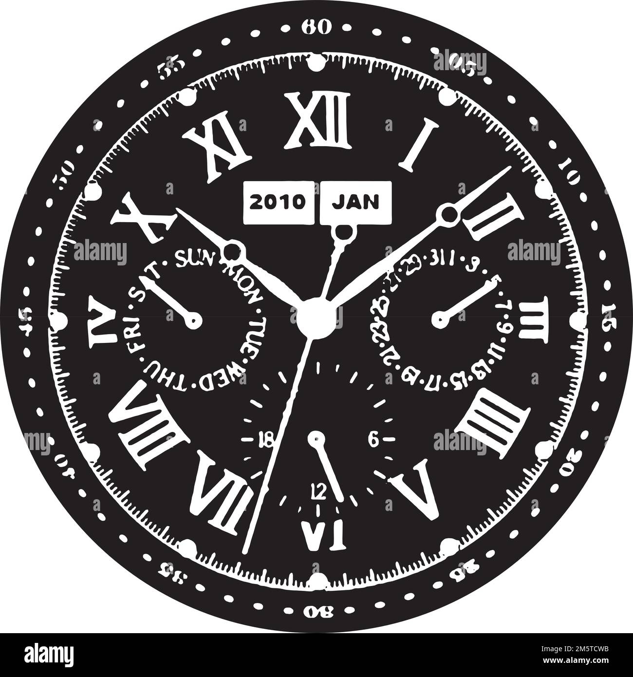 Clock Watch Vector. Illustration Isolated On White Background. A vector illustration Of A Clock