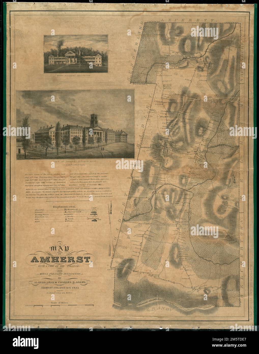 A map of amherst with a view of the college and mount pleasant