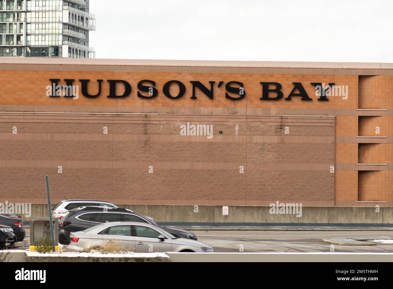 Toronto, ON, Canada – December 17, 2022: The logo and brand sign of Hudson's Bay Company. The Hudson's Bay Company is a Canadian retail business group Stock Photo