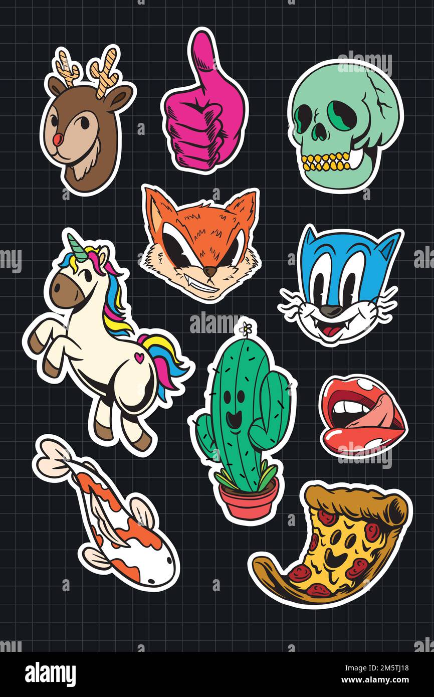 Colorful cute sticker collection vector Stock Vector Image & Art Alamy