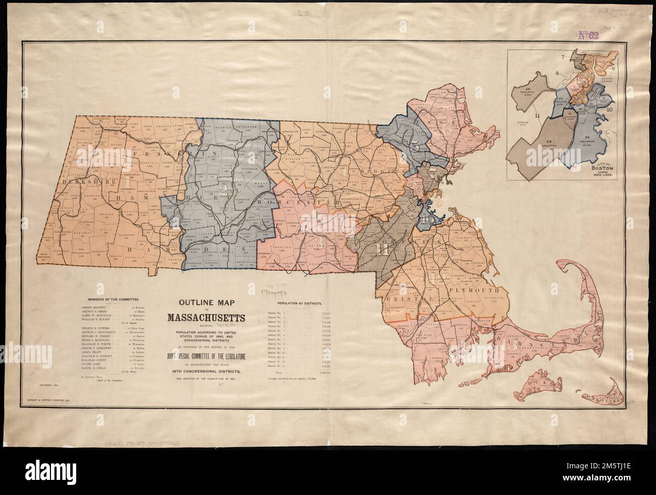 Outline map of Massachusetts showing population according to the United