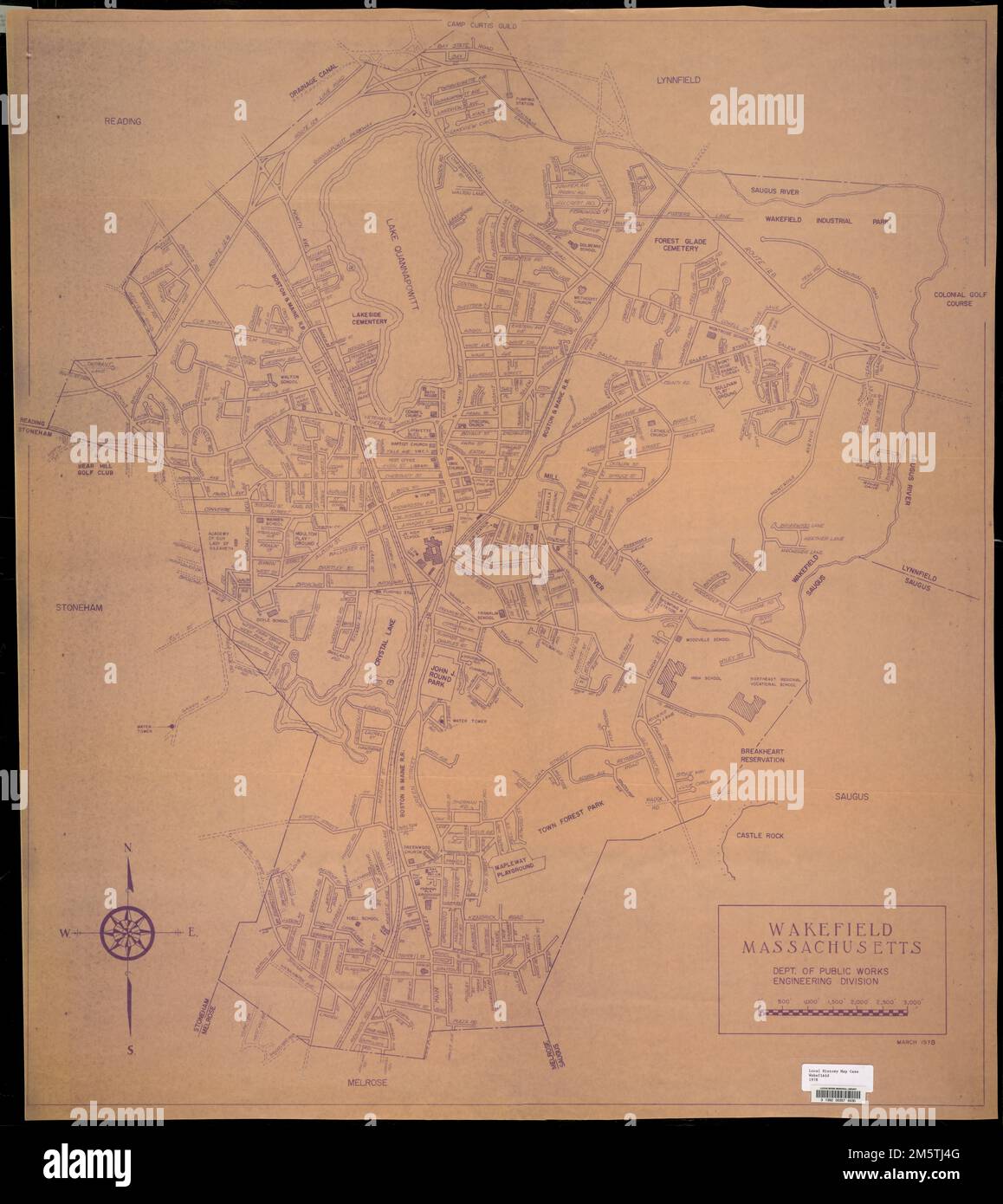 Wakefield, Massachusetts. Map depicts all of the town of Wakefield, showing streets and street