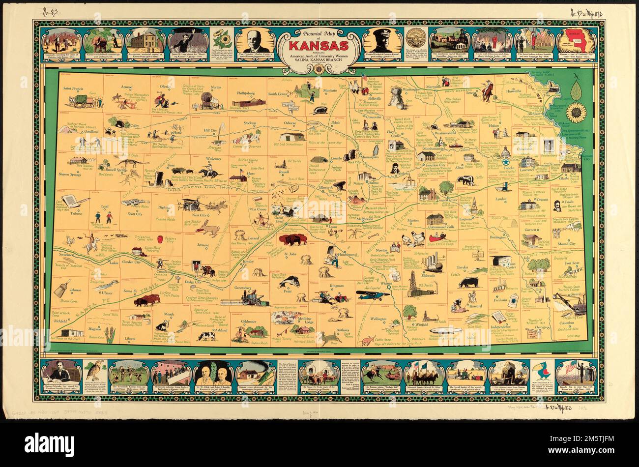 Pictorial map of Kansas. Includes illustrations. Illustrations