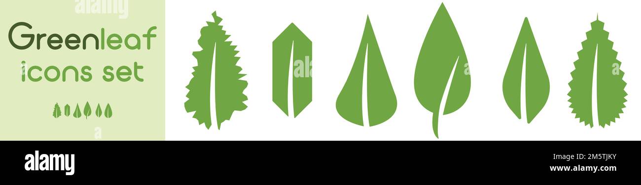 Green Leaf Icons Set Leafs Green Color Icon Logo Green Leaf Nature 