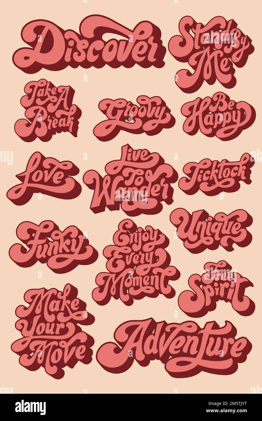 Red funky retro style font sticker set on a beige background vector Stock Vector