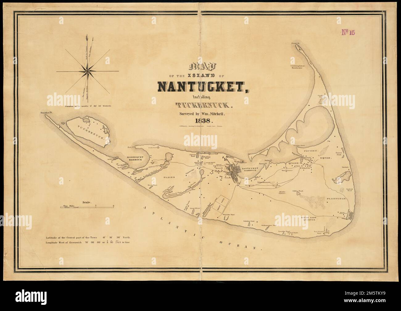 Map of the island of Nantucket, including Tuckernuck. Shows roads