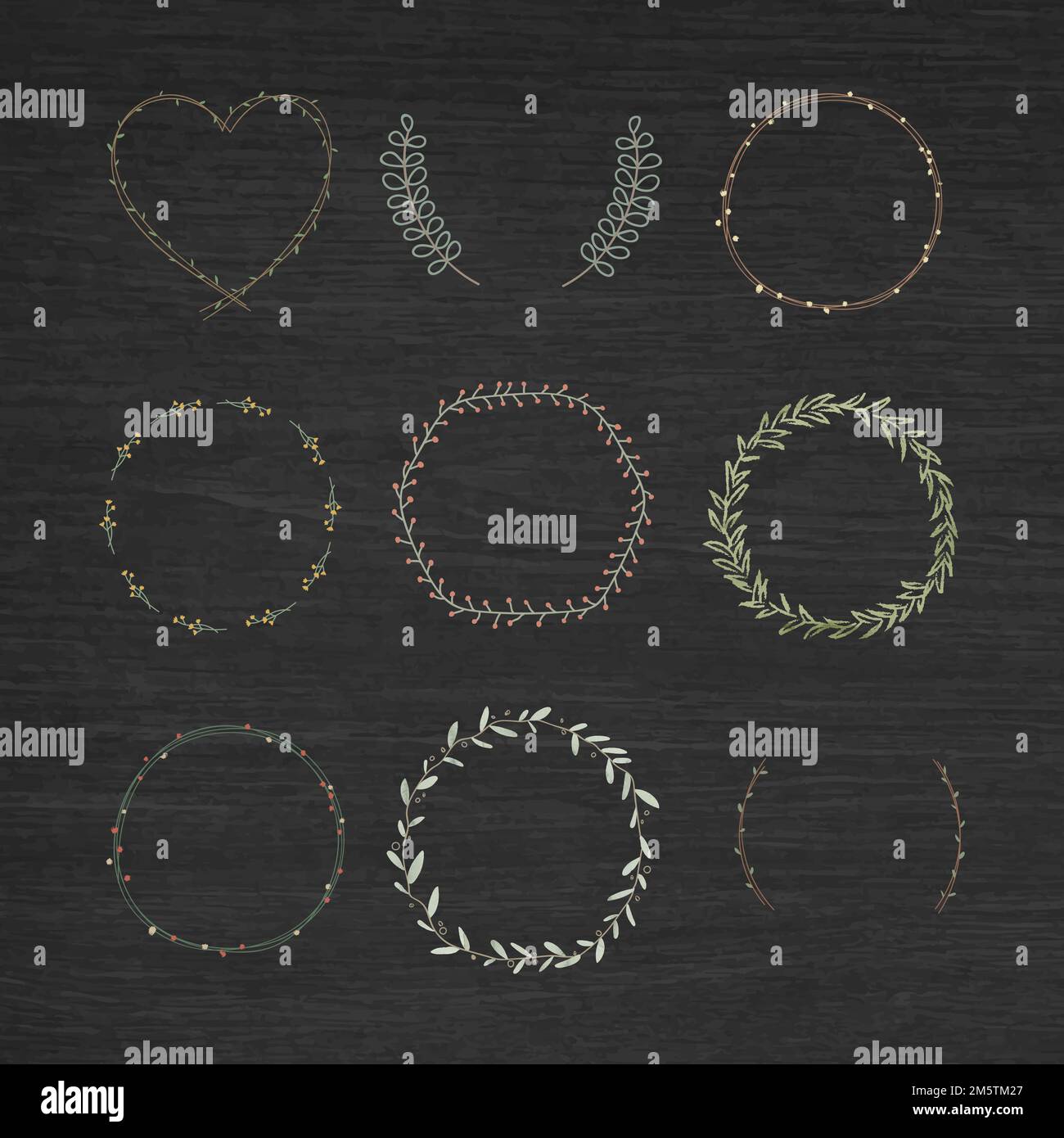 Leafy frame set on black background vector Stock Vector