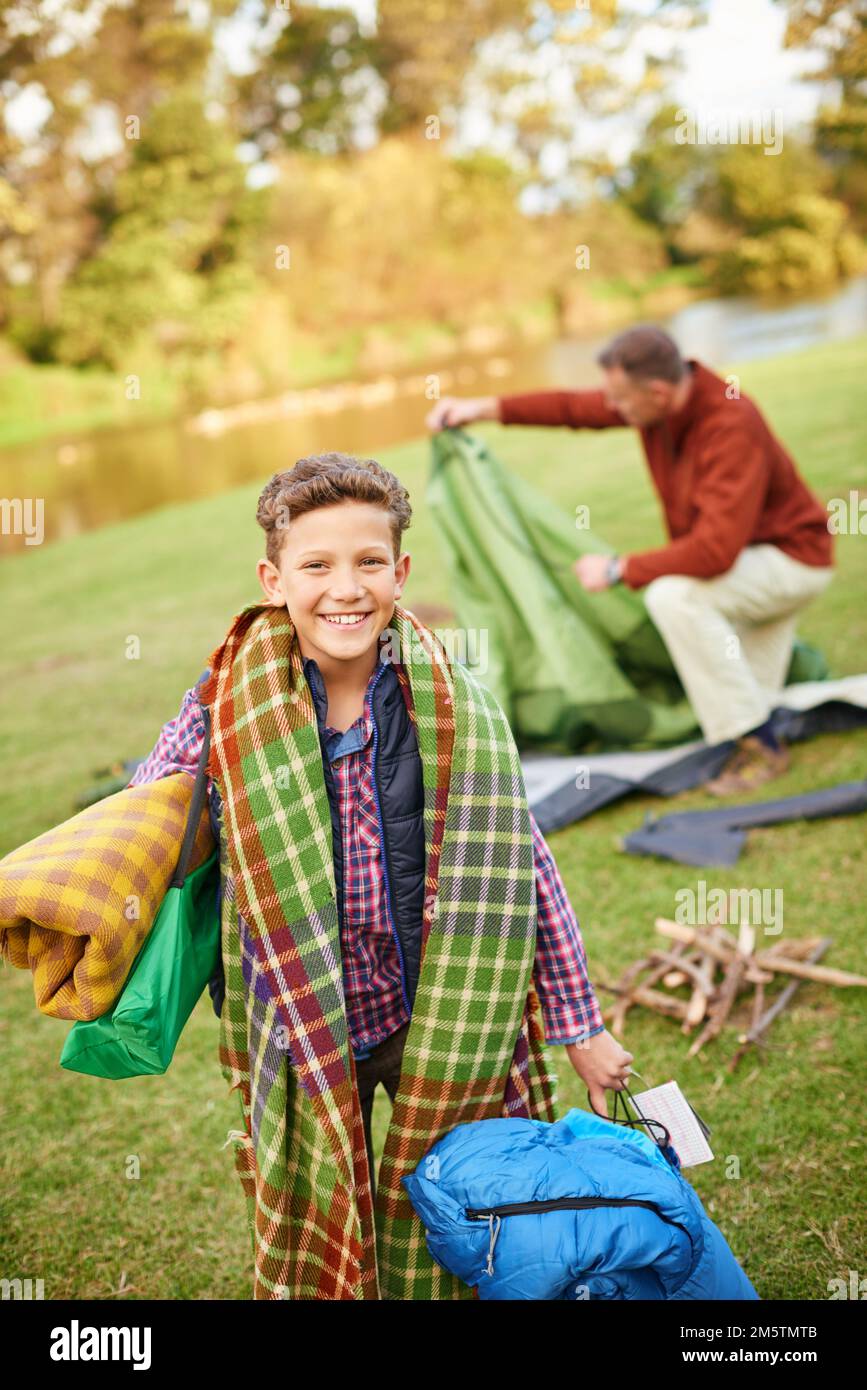 Im ready for anything on this camping trip. Portrait of a young boy