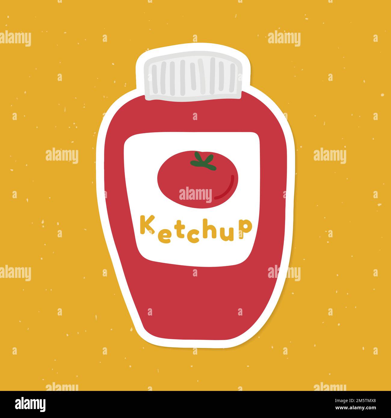Cute ketchup sauce bottle doodle sticker with a white border vector