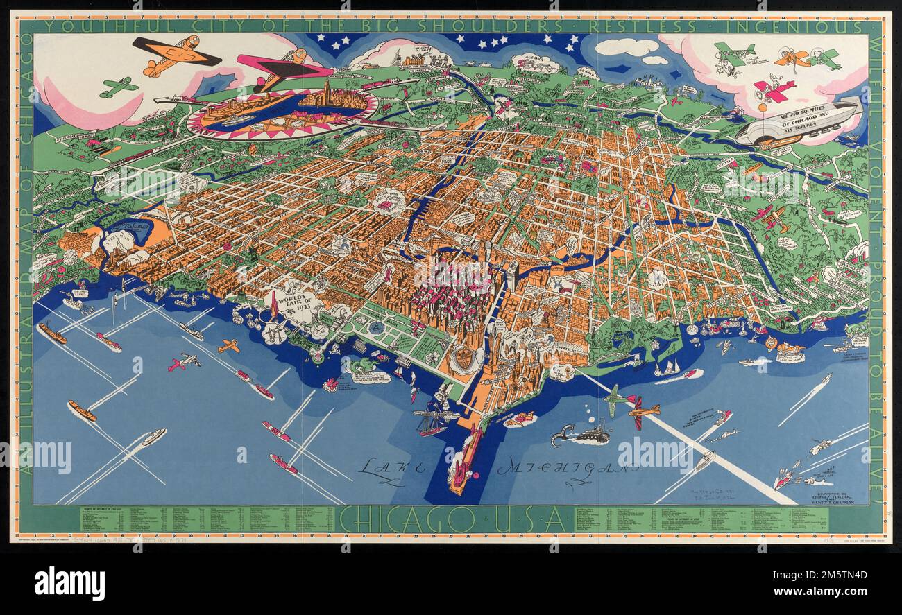An illustrated map of Chicago : youthful city of the big shoulders 