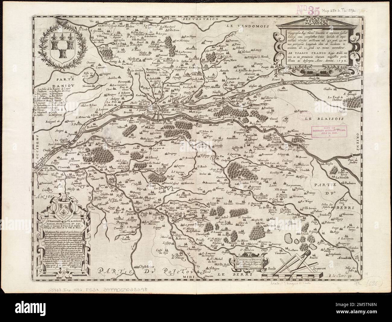 Topographia aug. Turon. ducatus et confinium Galliae celticae sinu complectitur cuius latitudo ab aequinoctiali versus arcticum... extenditur.... , France  , Centre-Val de Loire  ,region   , Département d'Indre-et-Loire Stock Photo