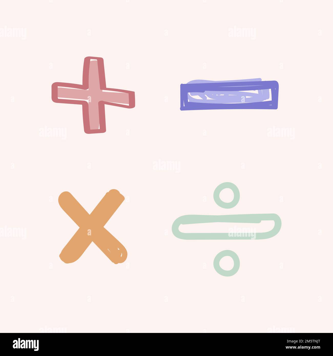 Math operator symbols vector doodle typography handwritten collection