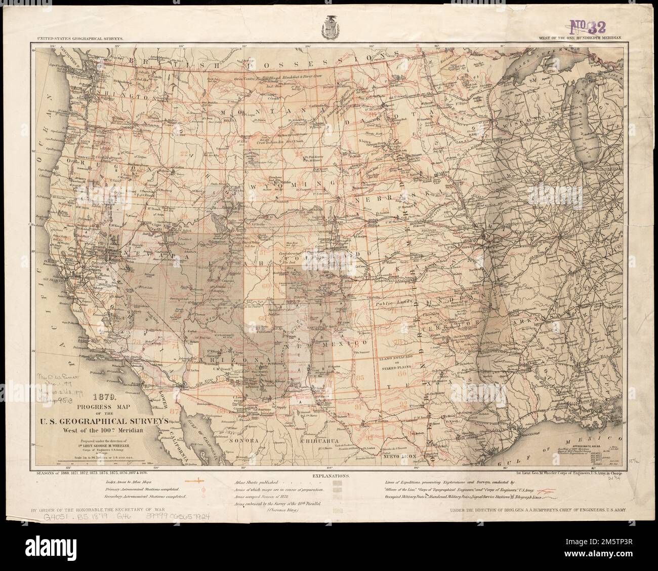 1879. Progress map of the U.S. Geographical Surveys west of the 100th
