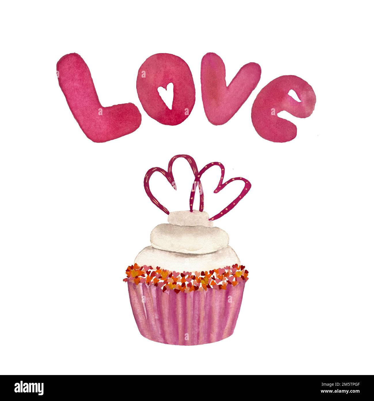 Muffin pink love title design watercolor sketch Stock Photo