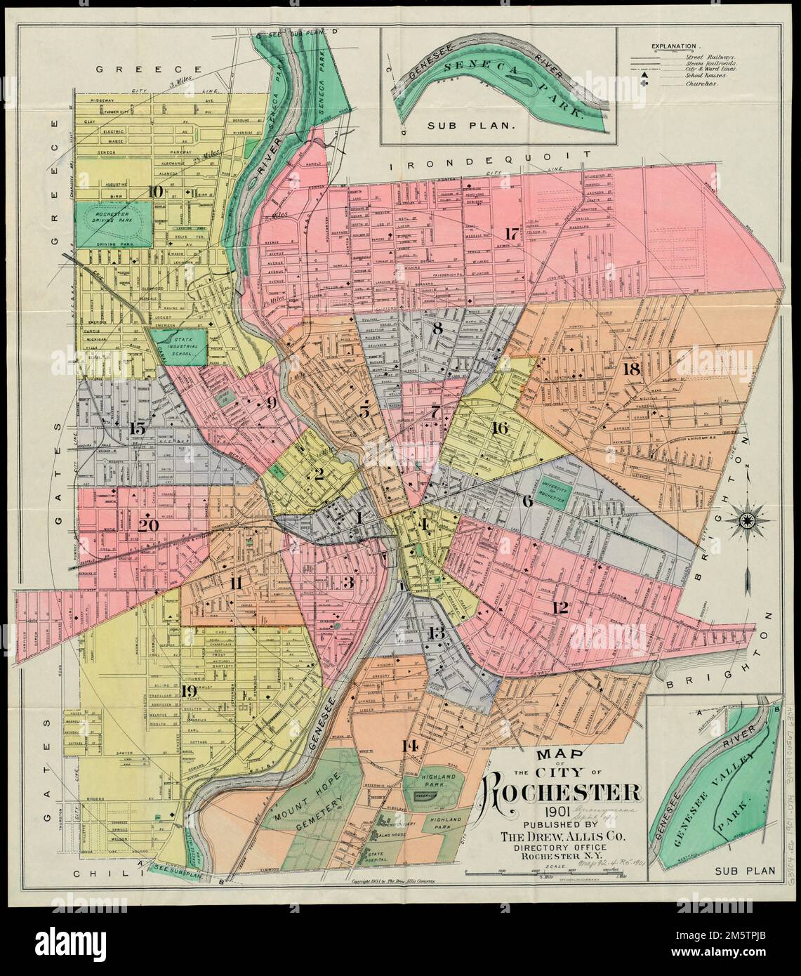 Map of seneca hi res stock photography - Map Of The City Of Rochester Shows Ward Boundaries Insets Sub Plan Seneca Park Sub Plan Genesee Valley Park New York Monroe County Rochester 2M5TPJB