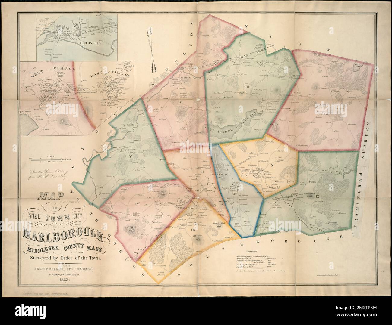 Map of the town of Marlborough. Relief shown by hachures. Insets