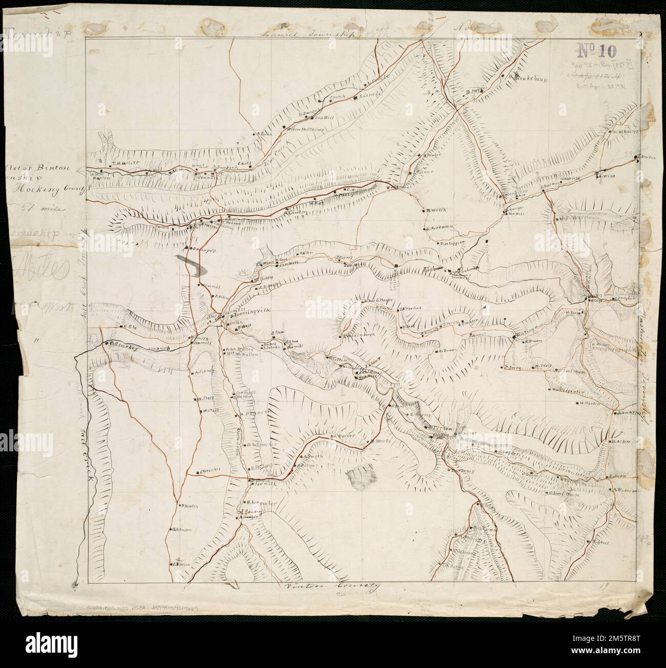 Plat of Benton township, Hocking County, Ohio. Manuscript map. Relief shown by hachures