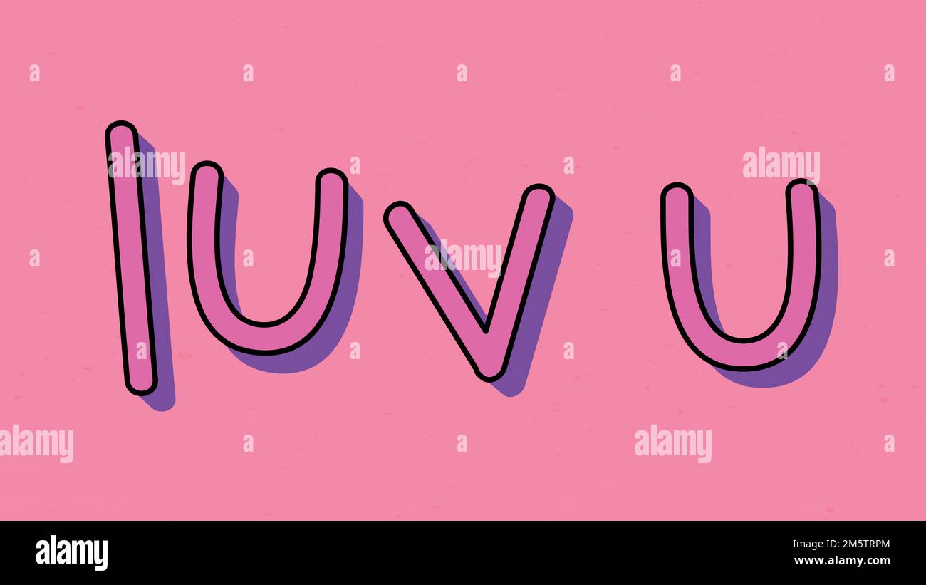 Purple luv u typography on a pink background vector Stock Vector Image