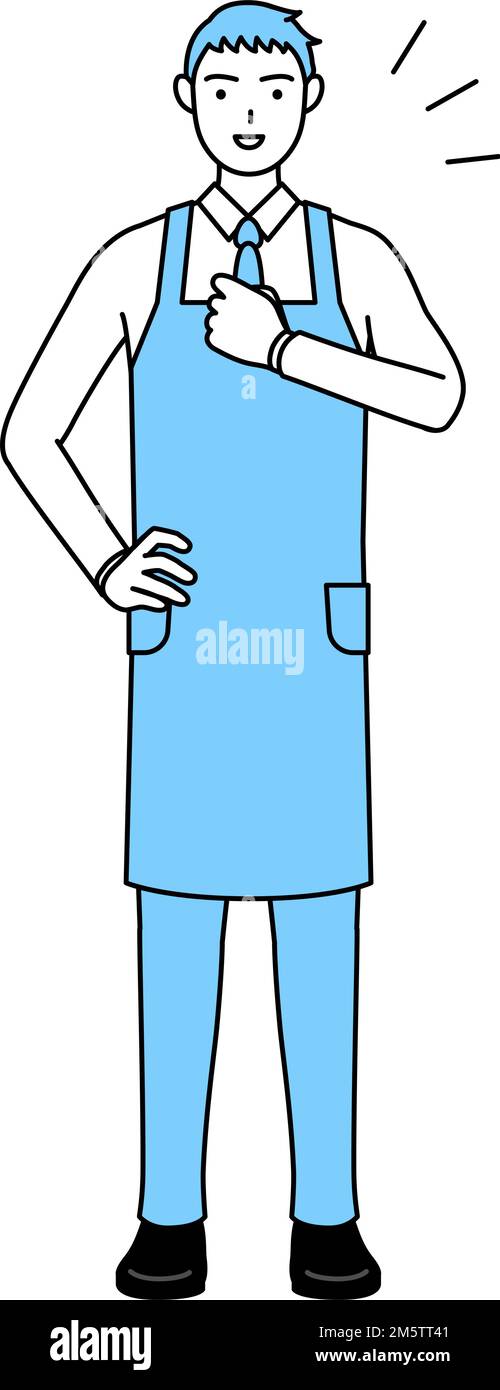 A man in an apron tapping his chest. Stock Vector