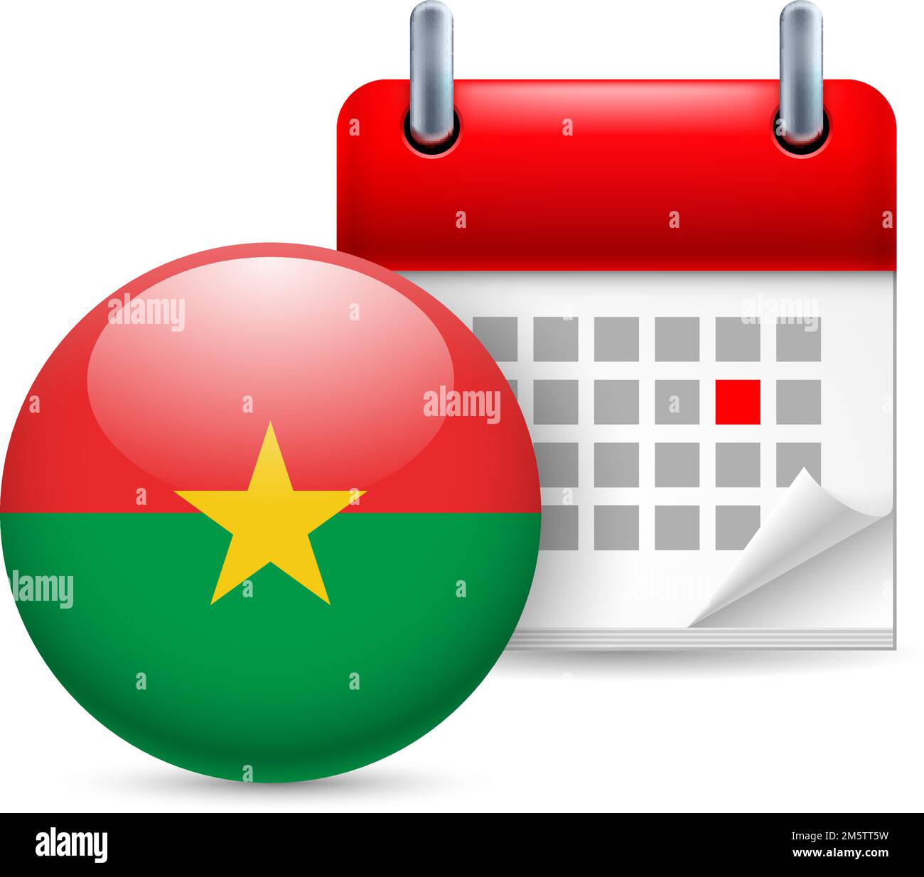 Calendar and round flag icon. National holiday in Burkina Faso Stock