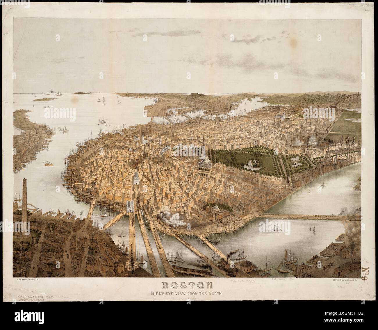 Boston : bird's-eye view from the north. Bird's-eye view.. Boston in 