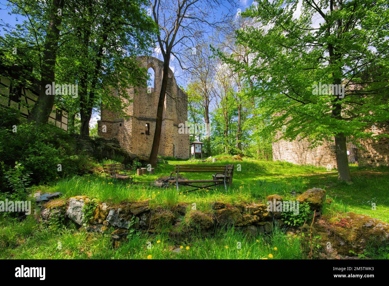 Burgstein ruin in spring, Landscape Vogtland , Germany Stock Photo